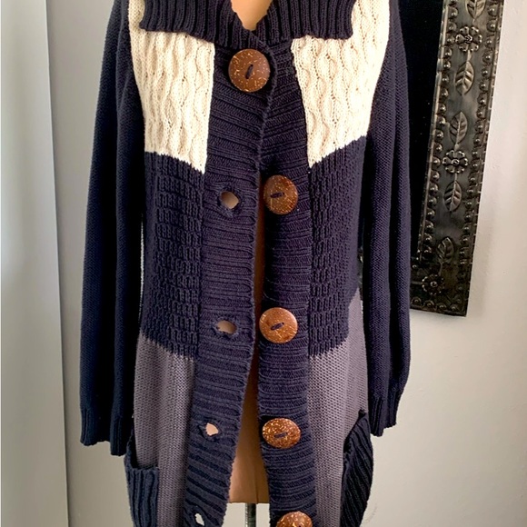 CARDIGAN VINTAGE COLOR BLOCK 100% COTTON. TUNIC LENGTH SIZE SMALL ✅SALE - Picture 3 of 5